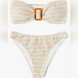 GORGLITTER Women's Strapless Bandeau Swimsuit High Waisted Thong Textured Bikini